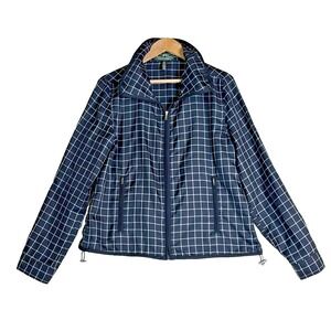 L-RL Lauren Active Ralph Lauren Jacket Sz M Black‎ White Full Zip Plaid Grid